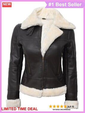 Genuine Lambskin Leather Jacket with Sherpa Lining Womens Shearling Coat